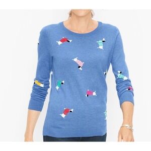 Talbots Blue Scottie Dog Intarsia Knit Crewneck Sweater Womens Medium